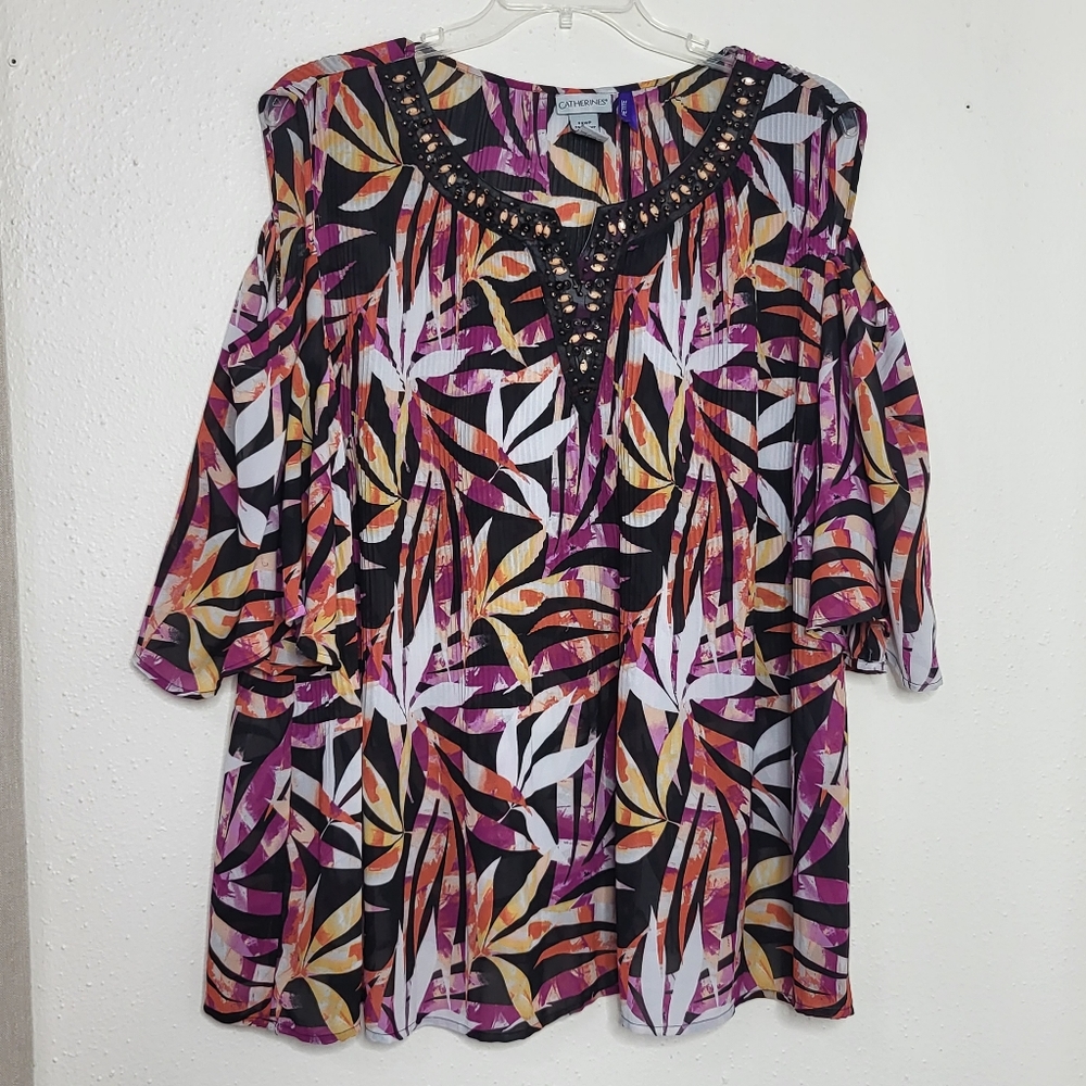 CATHERINES Beaded Cold Shoulder Blouse Top